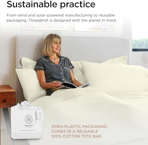 Threadmill 600 Thread Count Cotton King Sheet Set, Sateen, Ivory, 4-Piece