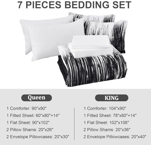 Dinjoy Ombre Black Comforter Set Full Size Gradient Black White Boho Bedding Set for Teen Men Women 7 Pieces Bed in A Bag Bohemian Bed Set with Comforter, Sheets, Pillowcases & Shams