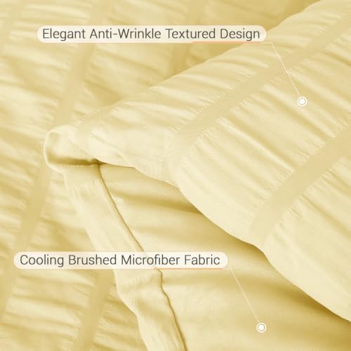 MUXHOMO 7 Pieces Queen Comforter Set, Seersucker Bed in a Bag Queen Size, All Season Luxury Bedding Set with Comforter, Flat Sheet, Fitted Sheet, Pillowcases & Shams, Yellow