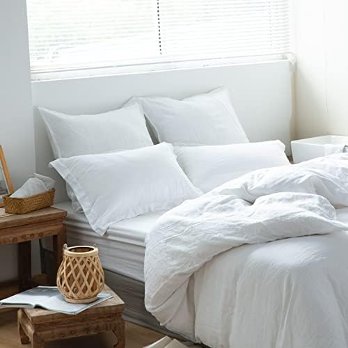 Simple&Opulence 100% Washed Linen Euro Shams 26'' x 26'' Pack of 2, Basic Style Solid Color Natural Flax Farmhouse Decorative Square Throw Pillow Covers for Bed Couch Sofa - White