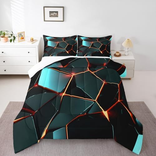 Feelyou Stereoscopic Honeycomb Comforter Set Hexagon Comforter for Kids Boys Girls Beehive Bedding Set Geometric Honeycomb Duvet Simplistic Room Decor Quilt Full Size Boys