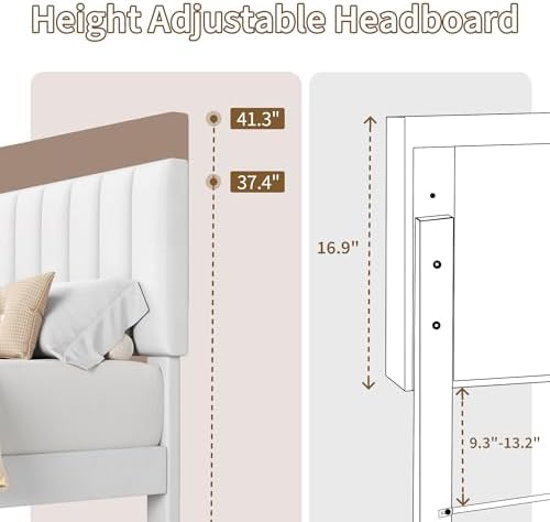 Garvee King Size Platform Bed Frame with Upholstered Headboard, White