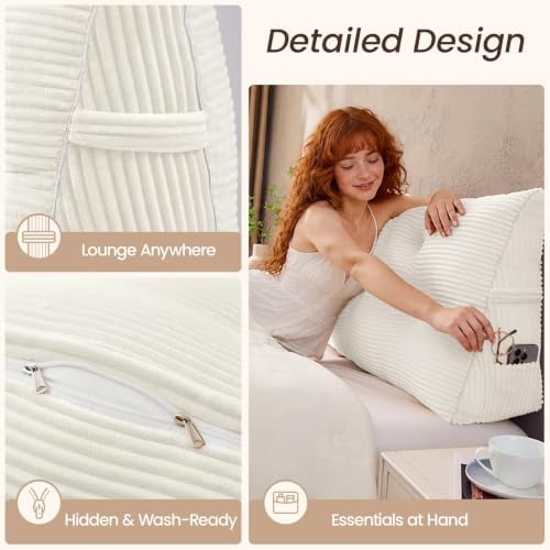 Sasttie Headboard Pillow Queen, Bed Wedge Pillow Headboard, Ivory