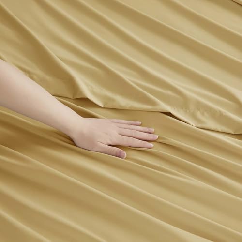 Clara Clark Cal King Sheets, 6 Piece Set - Hotel Luxury Sheets for Cal King Size Bed, Super Soft Bedding Set, Cal King Size, Camel Gold