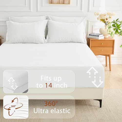 MUXHOMO 7 Pieces Oversized Queen Comforter Set, Soft Bed in a Bag Oversized Queen Size, All Season Bedding Set with Comforter, Flat Sheet, Fitted Sheet, Pillowcases & Shams, White