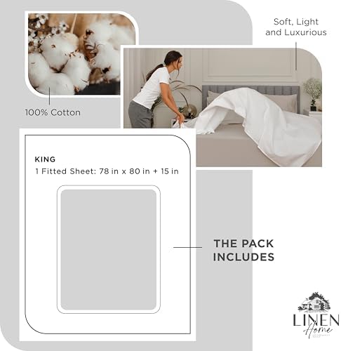 Linen Home 100% Cotton Percale King Size Fitted Sheet only, Dove Grey