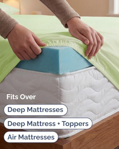 Extra Deep Twin XL Sheet Set - 3 Piece College Dorm Room - Light Sage Green