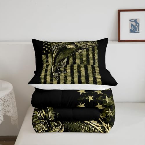 Feelyou Bass Fish Comforter Set King Size 3Pcs for Women Men