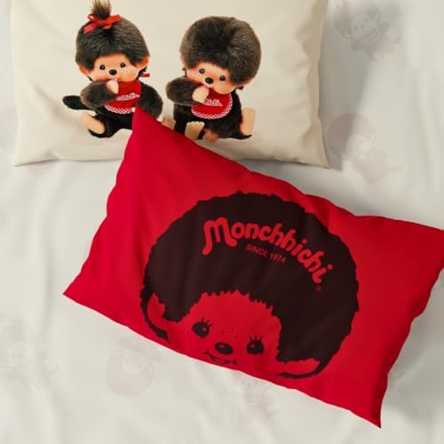 Monchhichi Bedding 5 Piece Twin Bed Set, Soft Cozy Nostalgia Reversible Comforter and Sheet Set with Sham, Officially Licensed Product By Franco