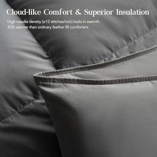 Feather Down Fiber Comforter Twin Size,Premium Ultra-Soft Breathable Comforter High Fill Power Grey Duvet Insert,All Season Hotel Luxury Bedding Comforters