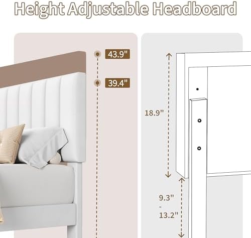 Garvee Queen Size Platform Bed Frame with Upholstered Headboard, White