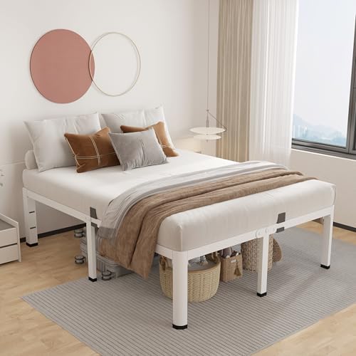 ROIL 18 Inch White King Bed Frame with Rounded Corner & 4 Mattress Baffles