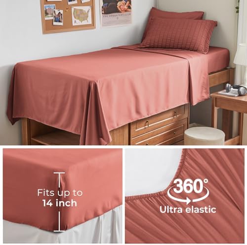 HYMOKEGE Coral Twin XL Comforter Set Seersucker 5 Pieces, All Season Luxury Bed in a Bag for Bedroom, Bedding Set with Comforter, Sheets, Pillowcase & Sham