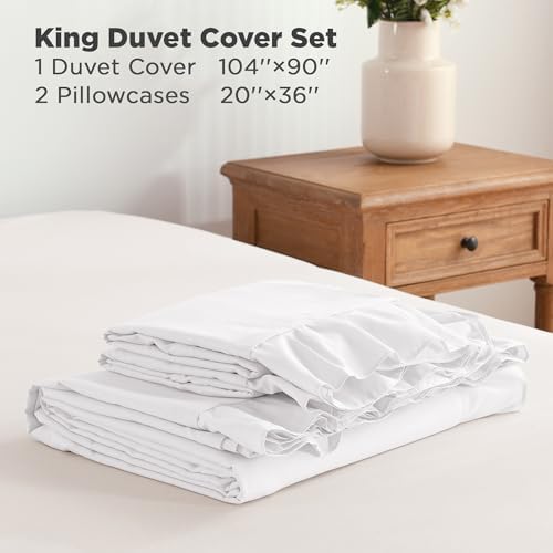 Andency White Ruffle Duvet Cover King, Shabby Chic Farmhouse Bedding Set