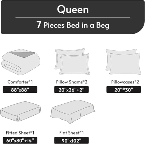 MUXHOMO Bed in a Bag Queen 7 Pieces, Queen Comforter Set Reversible Green Botanical Flowers Design, Ultra Soft & Breathable Bedding Sets with Comforter, Sheets, Pillowcases & Shams