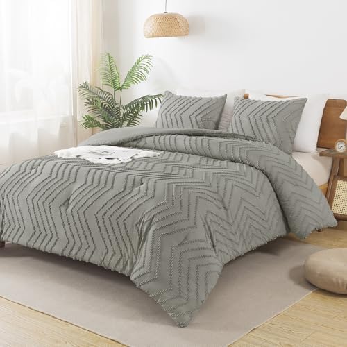 Andency Medium Grey Comforter Set Queen Size, 3 Pieces Boho Bed Set
