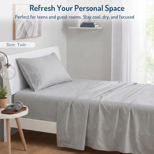 Coolmax® Cooling Sheets for Hot Sleepers, Twin Size, Light Grey