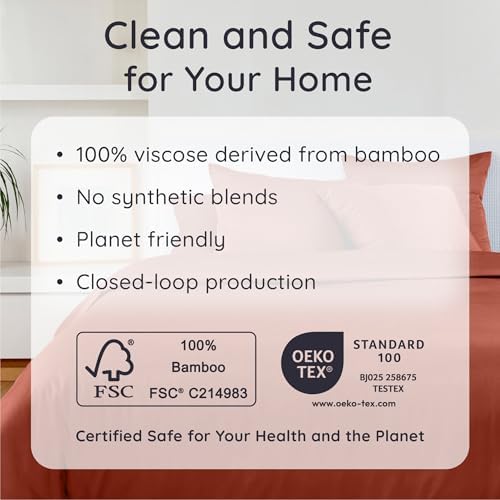 Bambaw 100% Viscose Derived from Bamboo Twin Sheets Sets – 4-Piece Twin Bed Sheets Set, Cooling, Soft & Breathable, Helps Reduce Night Sweats, Lightweight & Comfortable (Terracotta)