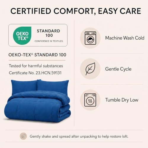 CozyLux Full Size Comforter Sets Classic Blue - 7 Pieces Bed in a Bag