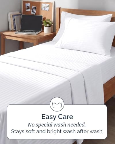 Twin 4 Piece Bed Sheet Set - Breathable & Cooling Sheets - Striped White