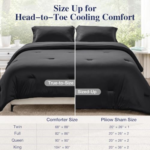 MUXHOMO Cooling Comforter Set Full Size, Lightweight Summer Comforter for Hot Sleeper, Reversible Bedding with ICY Cooling Surface, Includes 1 Comforter (82"x86") and 2 Shams (20"x 26"), Black