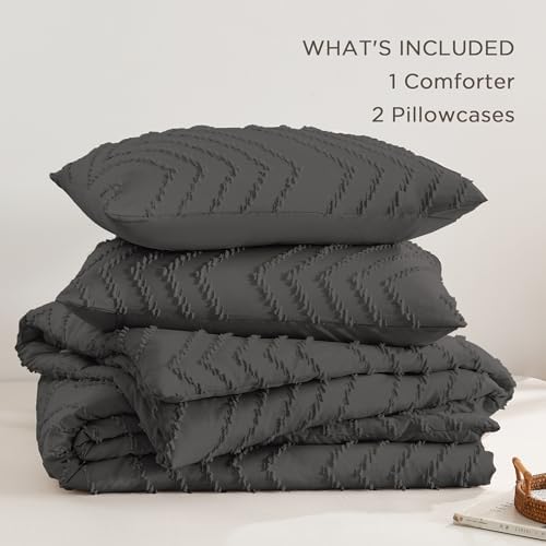 Andency Dark Grey Oversized Super King Comforter Set 120x120 Extra Large