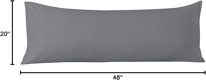 Comfort Beddings Body Pillowcase, 100% Organic Cotton 600 Thread Count Sateen, Soft Cooling Grey, 1-Pack, Hidden Zipper Closure, Hotel Quality, Fade & Shrink Resistant, 20 x 48 Inches