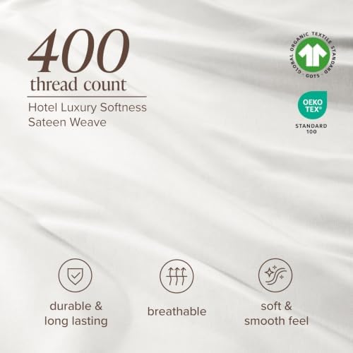 Bare Home 100% Organic Cotton Sateen Sheet Set (Split Flex King, Antique White)