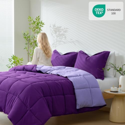 HIG 3pc Purple King Size Bedding Comforter Set Duvet Insert Blanket