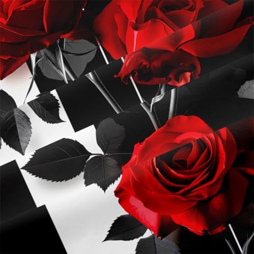 CCoutueChen Red Black Comforter Set Queen Striped Rose Floral Bedding