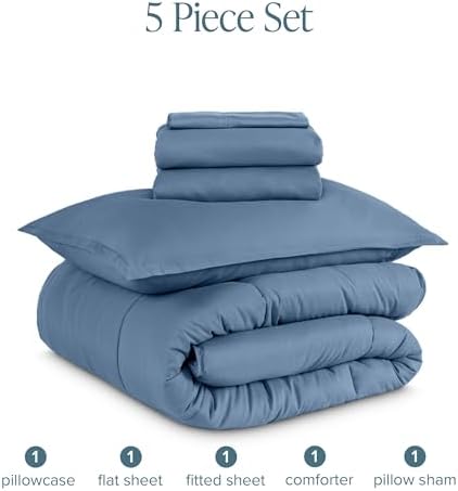 Bare Home Bed-in-A-Bag 5 Piece Comforter & Sheet Set - Twin XL - Goose Down Alternative - Ultra-Soft 1800 Premium Bed Set (Twin XL, Coronet Blue/Coronet Blue)