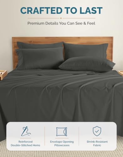 Casa Platino 100% Cotton Sheets California King Size Set - 6 Pieces (1 Flat, 1 Fitted, 4 Pillowcases) - Soft, Breathable & Cooling Percale Bed Sheets with Deep Pockets - Cal King Sheet Set - Dark Grey