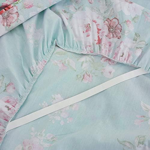 FADFAY Farmhouse Shabby Pink Floral Chic Bedding Set Rose Floral Bedskirt Set 100% Cotton Exquisite Craft Ultra Soft 4-Piece King Size