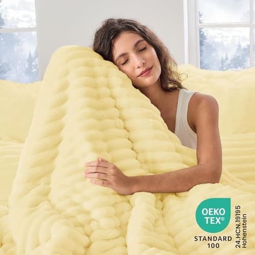 Sasttie Fluffy Cali King Comforter Set, 3 PC Fleece Bedding, Light Yellow