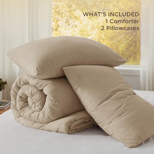 Bedsure King Comforter Set Prewashed Soft Bedding Set 3Pcs Khaki 104"x90"