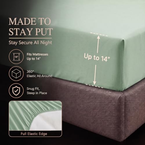 CozyLux Queen Comforter Set Sage Green, 7 Pieces Pintuck Bed in a Bag
