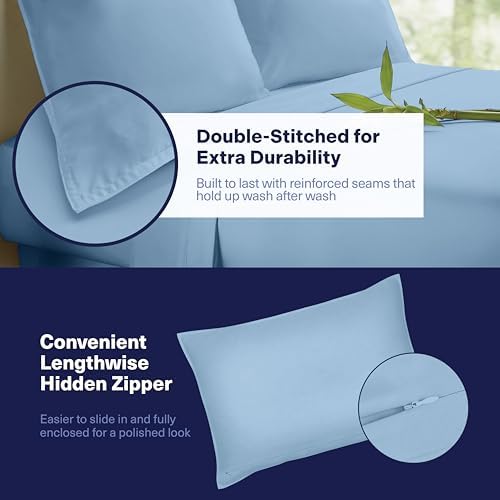 Kickoff Viscose Bamboo Sheets Twin XL Size 3-pc 100% Organic Bamboo Viscose Bed Cooling Sheets Twin XL Size Set Cool Bedding for hot Sleepers Sheet Set - Gift Ready Packaging (Light Blue, TXL)