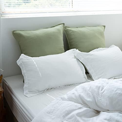 Simple&Opulence 100% Washed Linen Euro Shams 26'' x 26'' Pack of 2, Basic Style Solid Color Natural Flax Farmhouse Decorative Square Throw Pillow Covers for Bed Couch Sofa - Sage Green