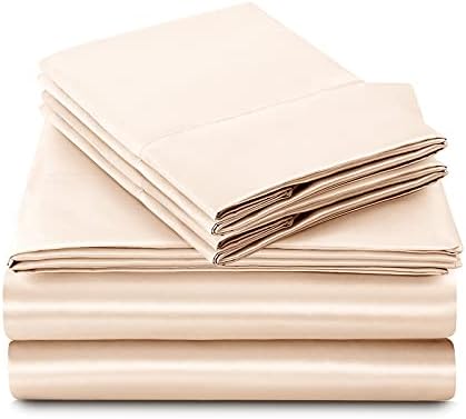 SiinvdaBZX 4Pcs Satin Sheet Set King Size 15-Inch Deep Pocket, Blush