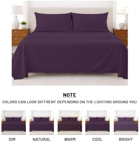 SGI bedding 100% Egyptian Cotton Sheets Queen Size – Cooling Sheets, Soft Breathable Plum Bedding, Luxury Bedding, Luxury Hotel Sheet Set, Deep Pocket 16", 4 Piece Set