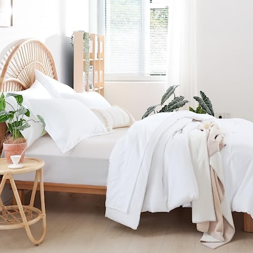 weigelia White Queen Comforter Set with Sheets - 7 Piece Bed in a Bag Queen
