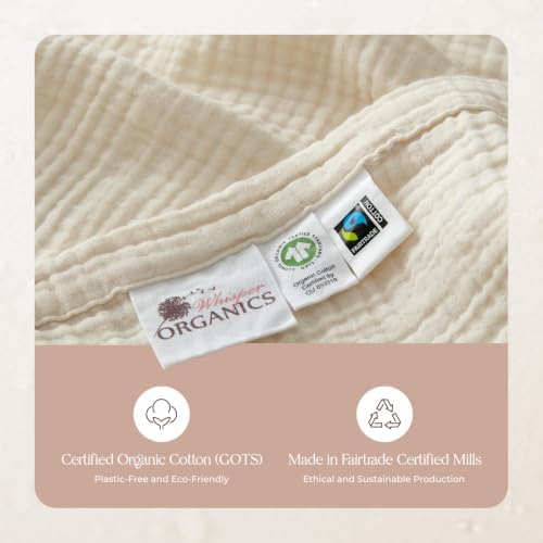 100% Cotton Organic Muslin Baby Swaddle Blanket GOTS & Fairtrade Certified Organic Cotton - Couch Living Room and Bedroom Decor - 4 Layer Super Soft and Cozy (Natural, Baby)