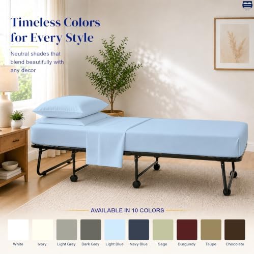 Cottingon 4 PC Cot Sheet Set 25"X75", Egyptian Cotton, Light Blue