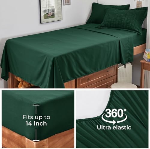 HYMOKEGE Emerald Green Twin XL Comforter Set Seersucker 5 Pieces, All Season Luxury Bed in a Bag for Bedroom, Bedding Set with Comforter, Sheets, Pillowcase & Sham