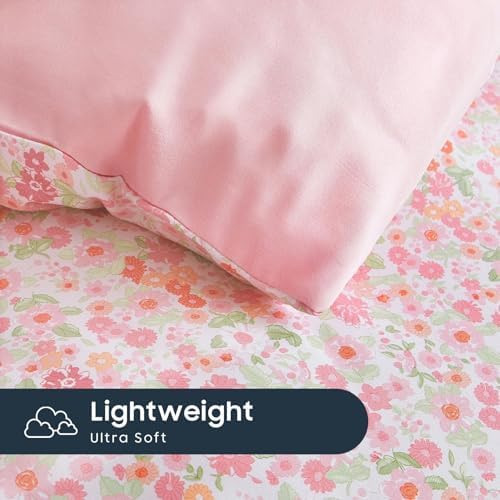 Wake In Cloud - Floral Comforter Set, Cute Vintage Flower Cottagecore Aesthetic for Women Teen Girls, Soft Lightweight Dorm Bedding, 3 Pieces, Pink, Twin/Twin XL Size