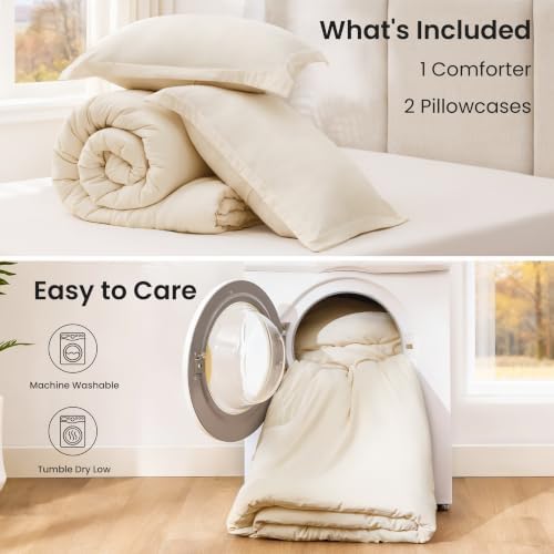 Love's cabin Beige King Size Comforter Set, 3-Piece Prewashed Bed Set