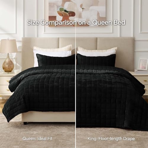 BEDELITE Velvet Quilt Set King Size, Luxury Velvet Comforter Bedding