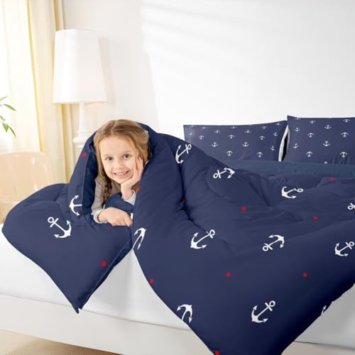 Nautical Bedding Twin Navy Blue Anchor Comforter Sets 1 Pillowcase