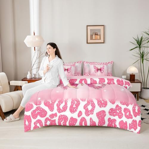 Feelyou Cute Butterfly Comforter Set with Sheets 7 Piece Queen Size