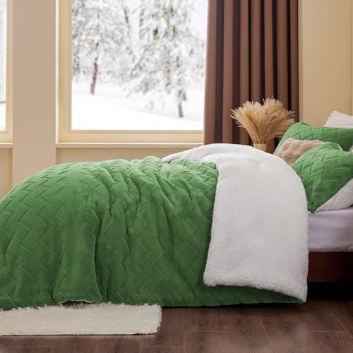 BEDELITE Fluffy Sherpa King Comforter Set,Sage Green